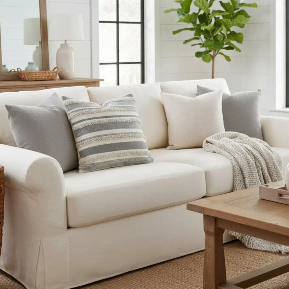 Magnolia Home Pillow Cover‎ Striped Wool Blend Nubby Neutral Boho Joanna Gaines